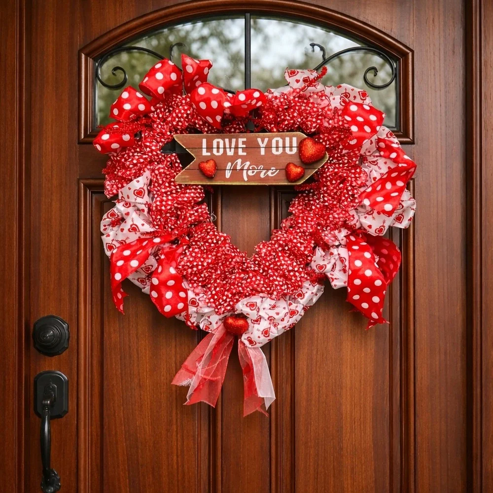 Festive Heart-Shaped Red and White Wreath